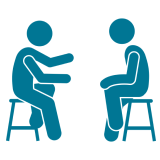 Blue stick figures facing each other